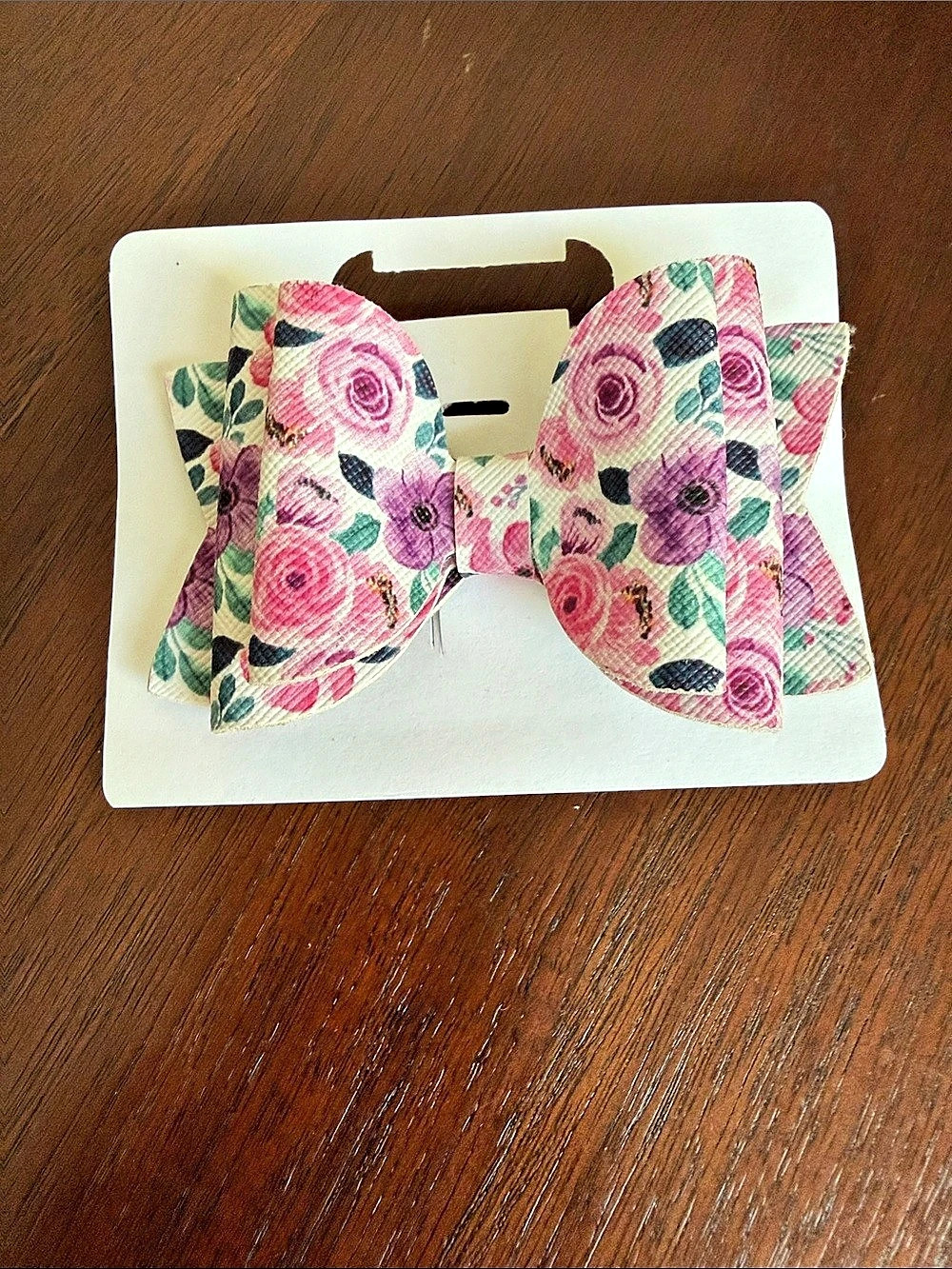 Floral Bow Hair Accessory in Pink & Green